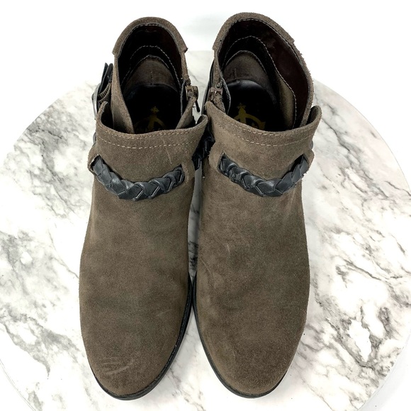 Crown Vintage Perry Taupe Suede Two tone Braided strap moto bohemian bootie 8 - Picture 6 of 16